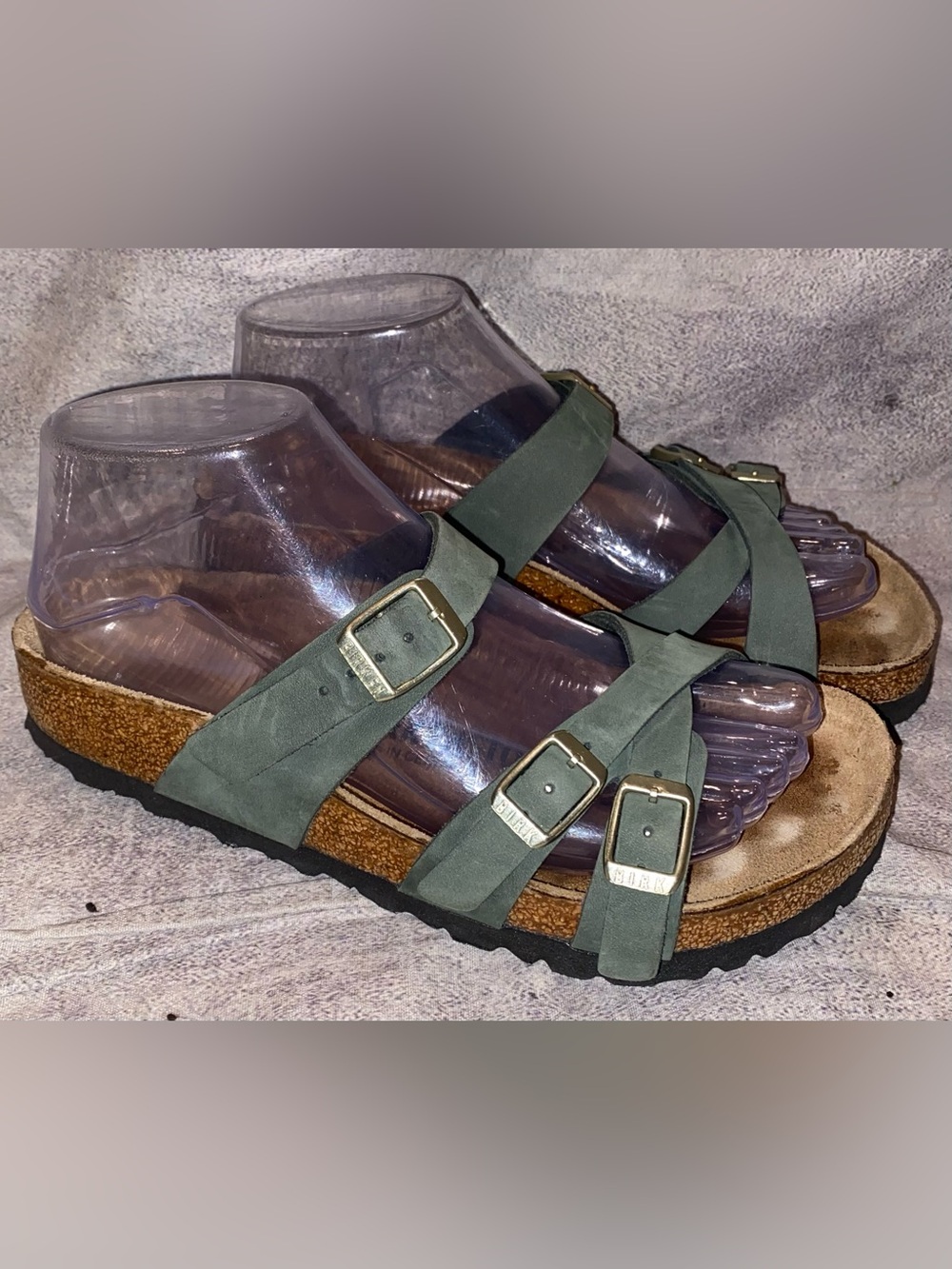WORN 1x Birkenstock Franca Jade Thyme Oiled Habana Leather Strappy Sandals 5 36